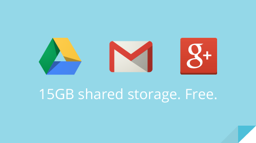 Du har nu 15GB kombinerat lagringsutrymme för Drive, Gmail och Google+
