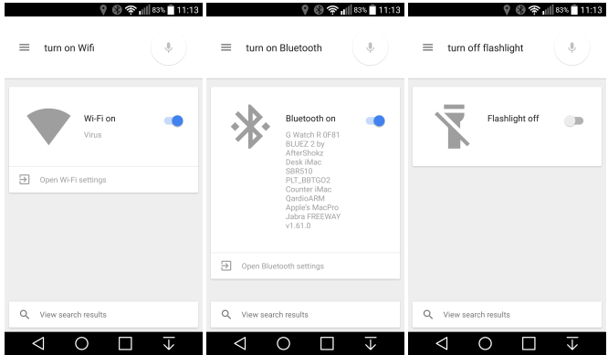 Lollipop-användare kan slå av och på Wi-Fi, Bluetooth och ficklampan med Google Search
