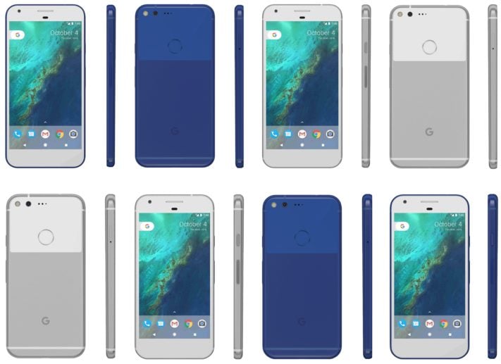 Produktbild på blå modell av Google Pixel och Pixel XL