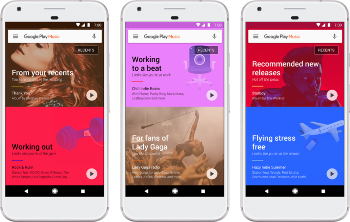 Google Play Music får ny design på mobiler och webben