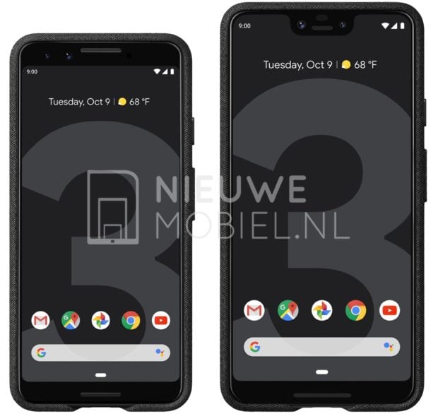 Påstådda pressbilder på Google Pixel 3 och Pixel 3 XL i skal