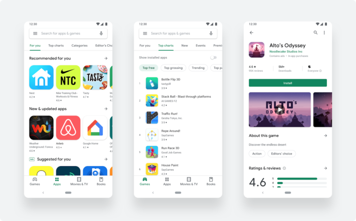 Nya designen för Play Store officiell