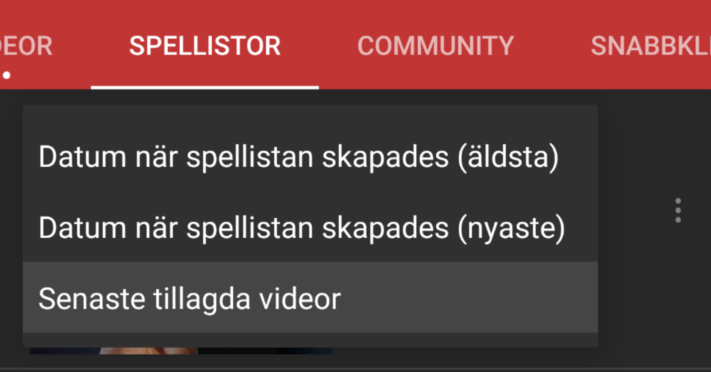 Nu går det att sortera spellistor i YouTube-appen