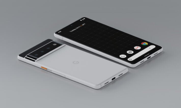 Konceptbild på Google Pixel 6 Pro i svart och vitt